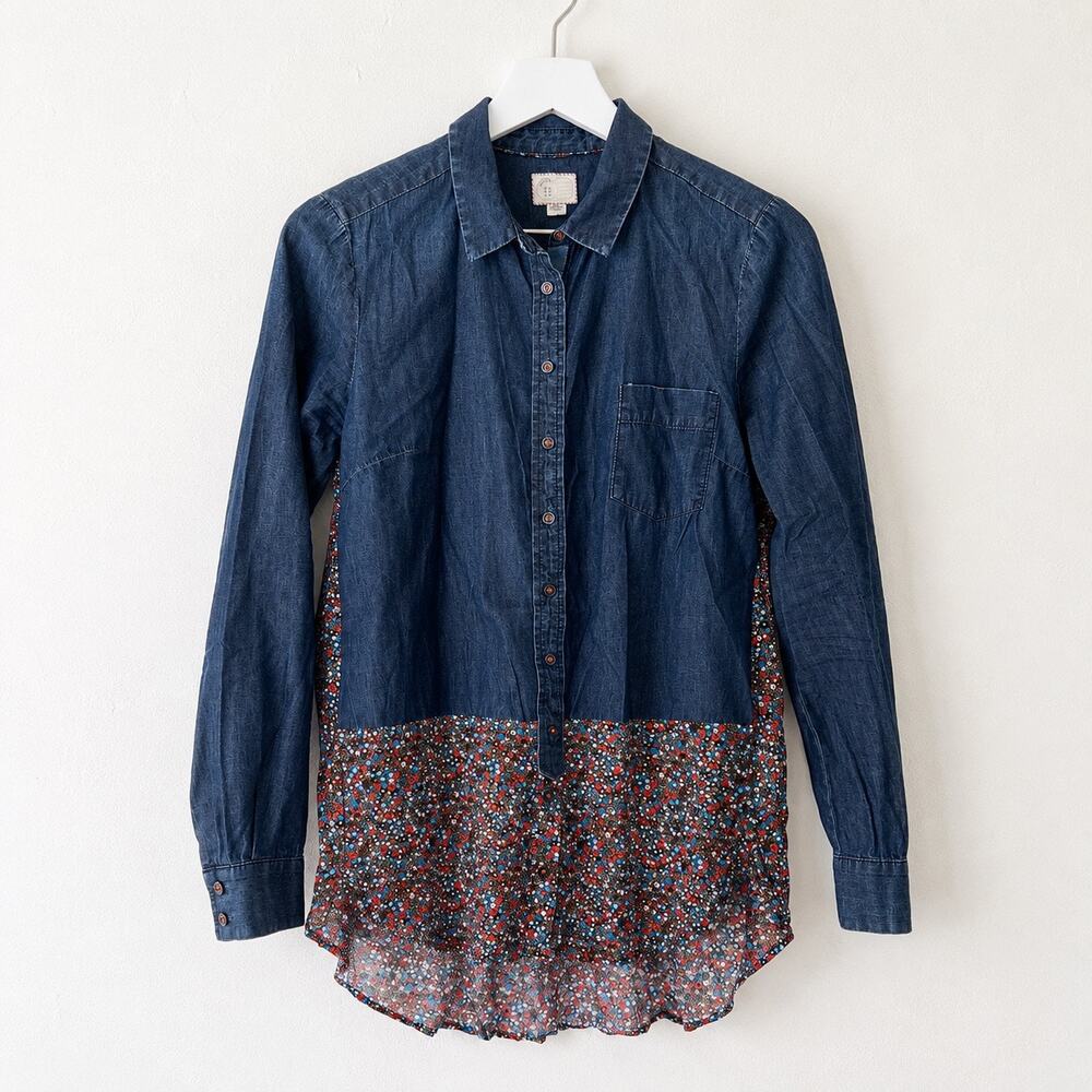 Postmark Anthropologie Chambray Ditsy Floral Patchwork Boho Tunic Size 4